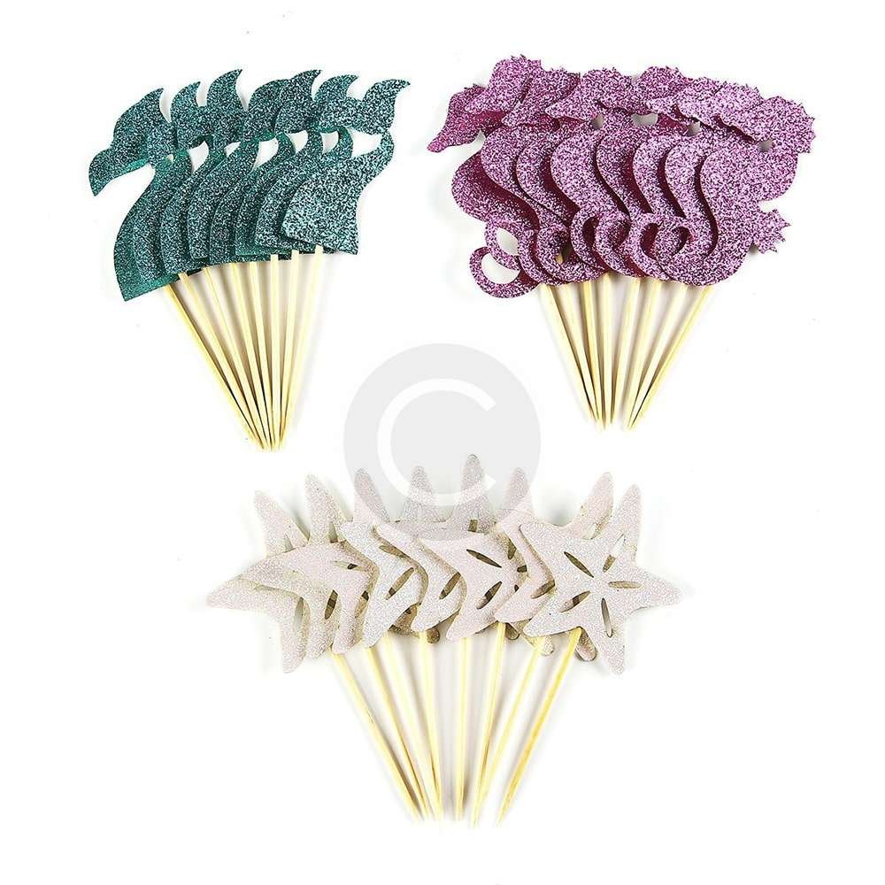 Mermaid Theme Glitter Cupcake Topper