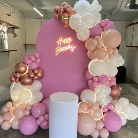 Pink Balloon Birthday Backdrop Stand Rental in Dubai