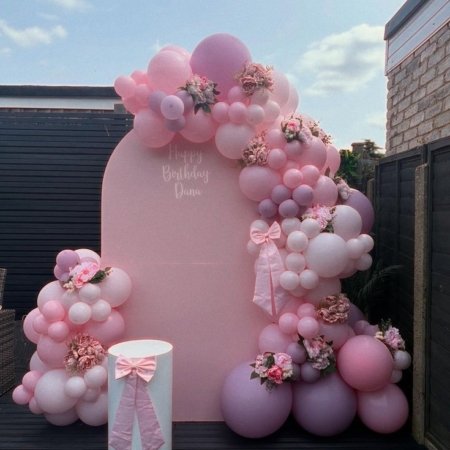 Pink Floral Balloon Backdrop Stand Rental in Dubai