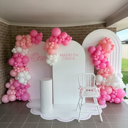 Pink First Birthday Three Stand Backdrop Rental in Dubai
