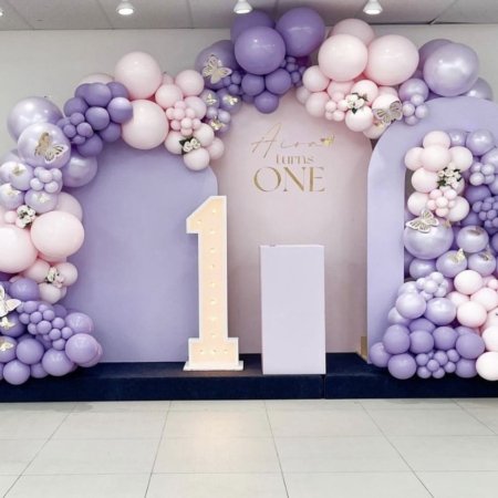 Purple Butterfly First Birthday Three Stand Backdrop Rental in Dubai