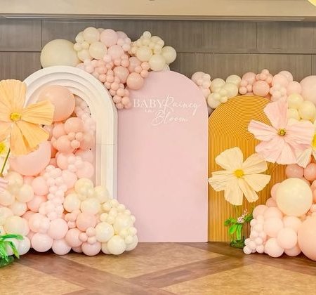 Peach Floral Three Stand Backdrop Rental in Dubai