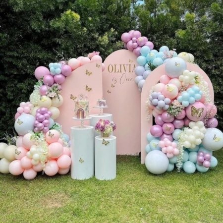 Pastel Butterfly First Birthday Three Stand Backdrop Rental in Dubai