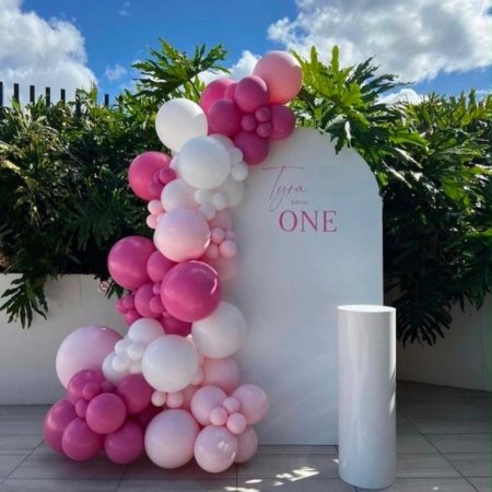 Pink & White First Birthday One Stand Backdrop Rental in Dubai