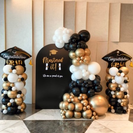 Black and Gold Graduation Balloon Backdrop Set