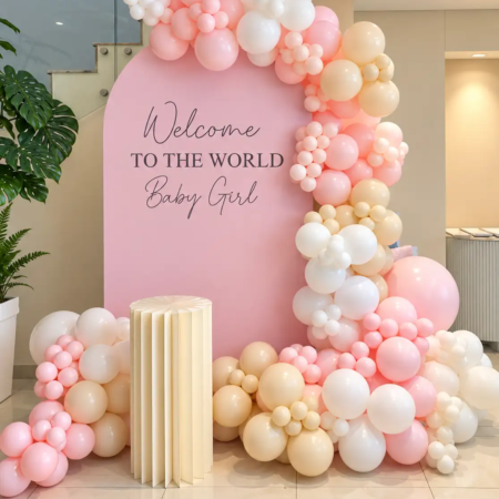Baby Girl Welcome Balloon Backdrop