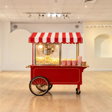 Popcorn service carts arranged side by side for a GoGo Party event in Dubai