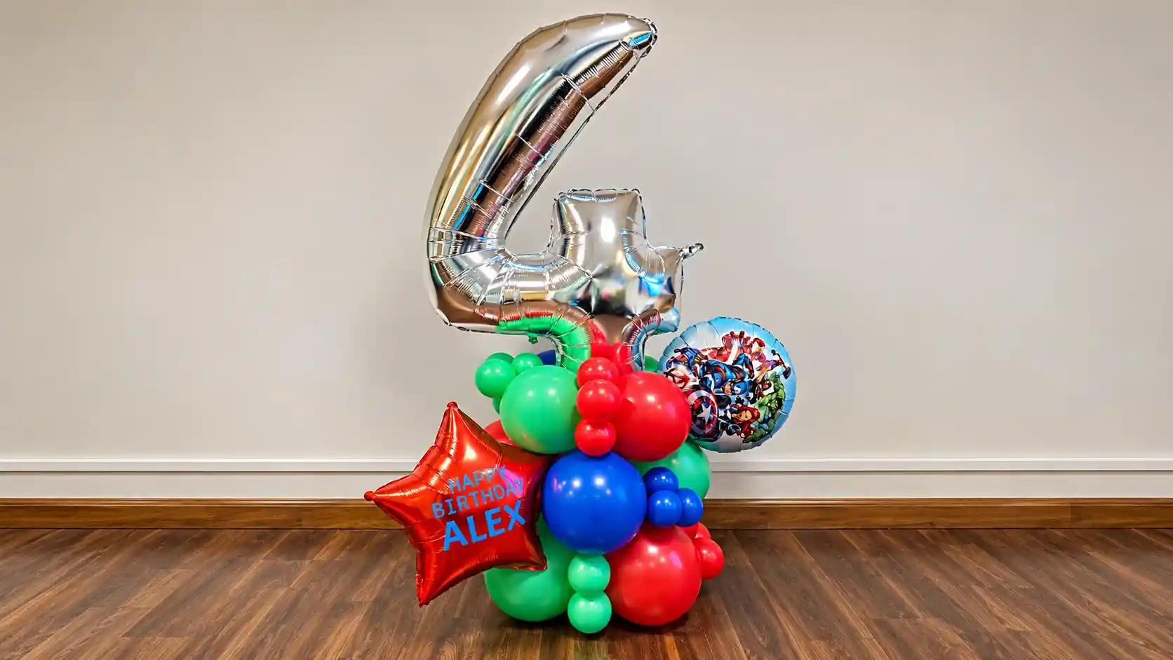 Customized Superhero Birthday Number Balloon Arrangement in Dubai