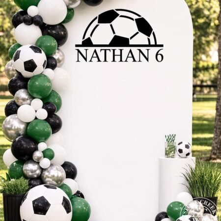 Soccer Ball Birthday Backdrop Decal _ Personalized Name & Age Vinyl Sign for Soccer Party _ Kids Birthday Party Decor (Decal Only)