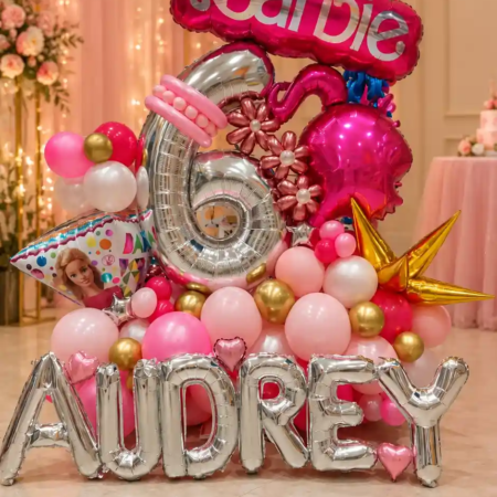 Customized Barbie Birthday Name & Number Balloon Arrangement in Dubai
