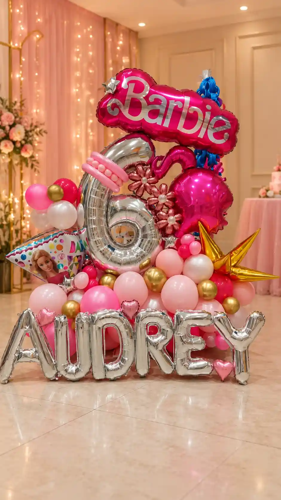 Customized Barbie Birthday Name & Number Balloon Arrangement in Dubai