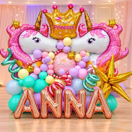 Customized Princess Unicorn Name Balloon Arrangement in Dubai